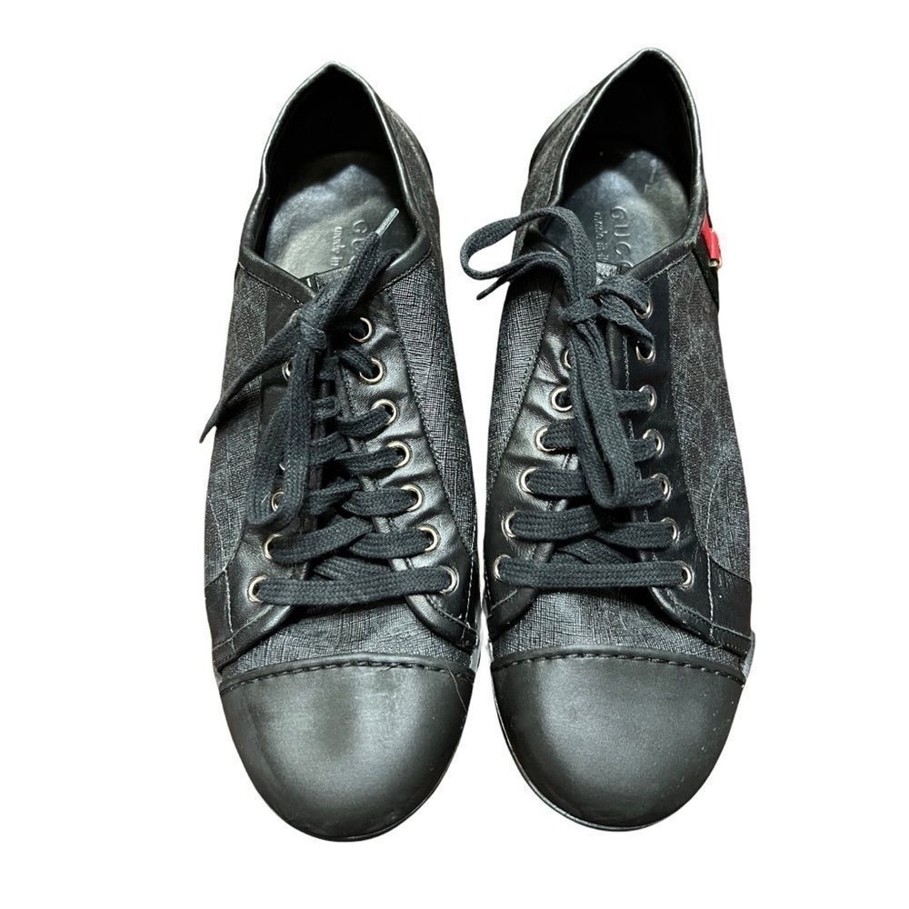 Gucci Men's Black Ace GG Embossed Green Stripe Sneakers Sz 7.5 Size US 9 Gold - Picture 11 of 16